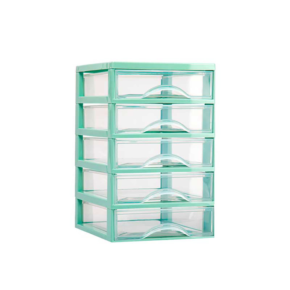 Plastic Forte Cassettiera Guadiana In Plastica Colore Verde A 5 Cassetti Trasparenti 18X21,5X28H Cm