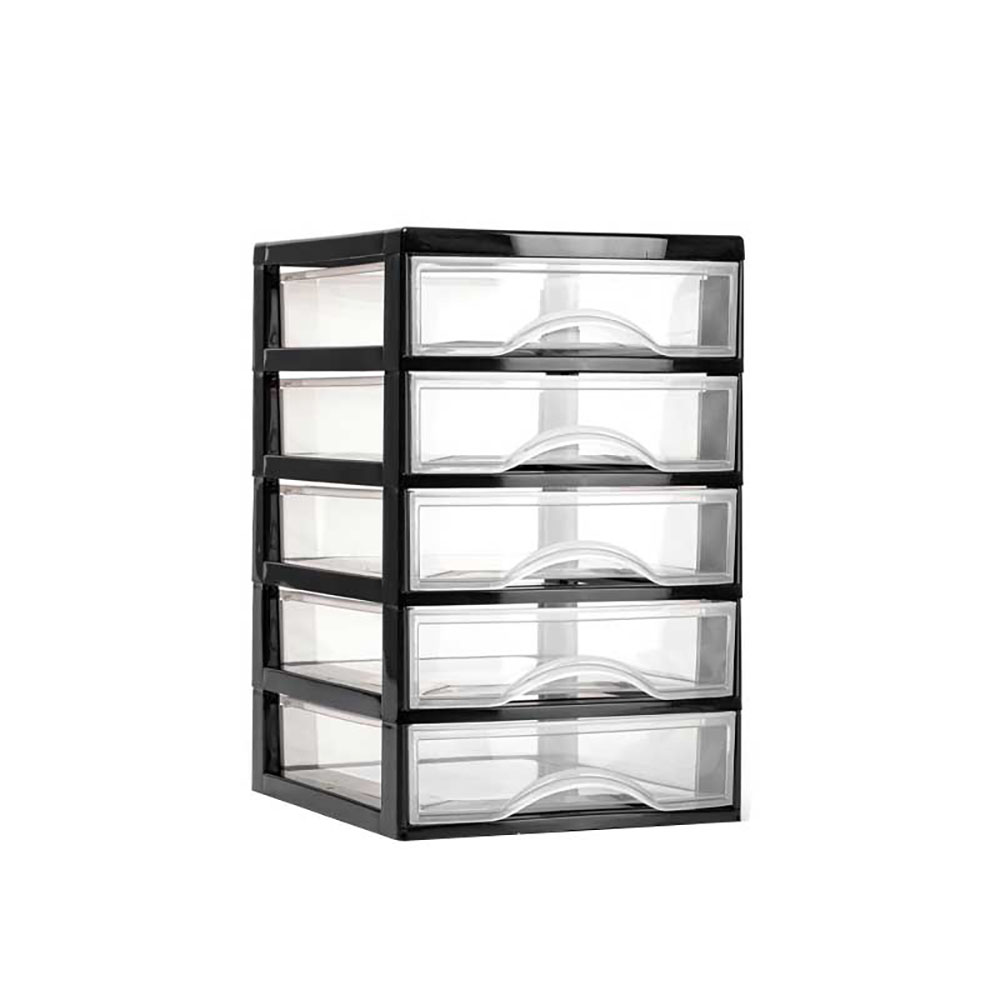 Plastic Forte Cassettiera Guadiana In Plastica Colore Nero A 5 Cassetti Trasparenti 18X21,5X28H Cm