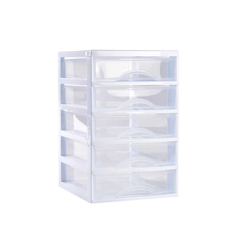 Plastic Forte Cassettiera Guadiana In Plastica Colore Bianco A 5 Cassetti Trasparenti 18X21,5X28H Cm