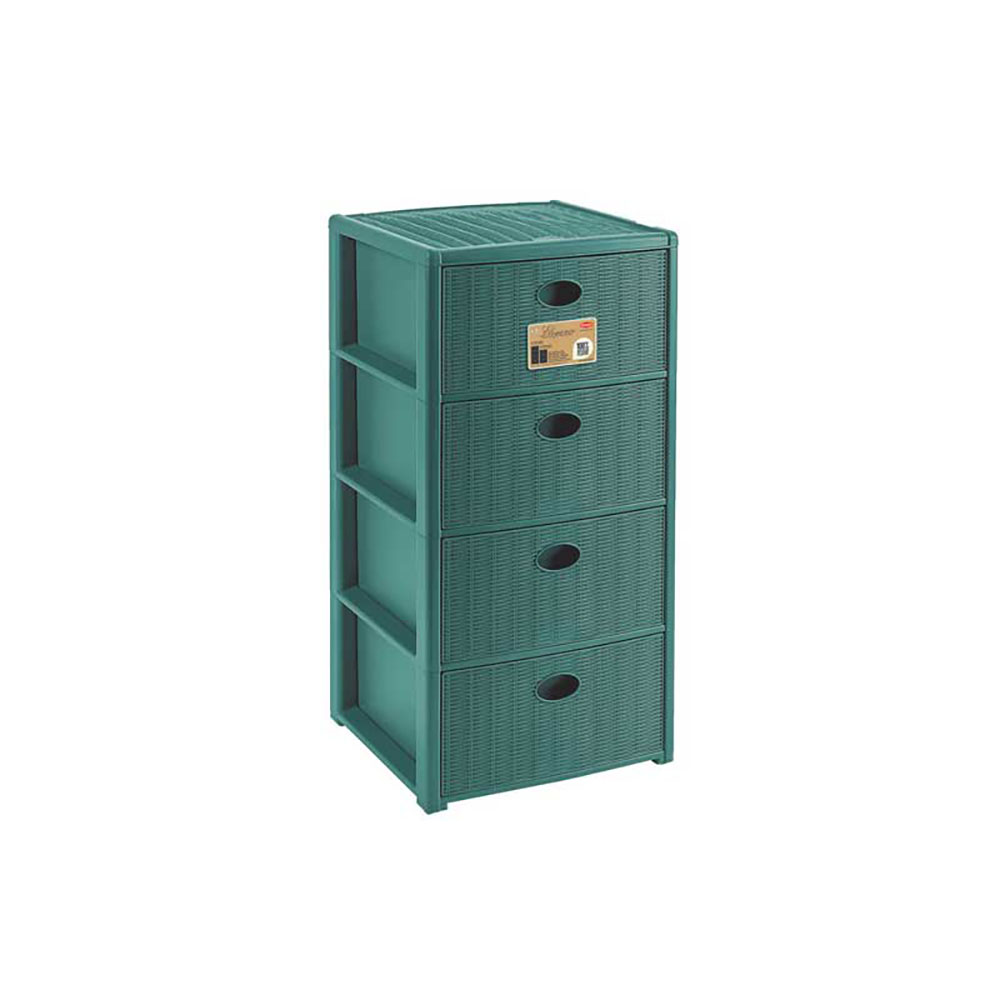 Stefanplast Cassettiera Elegance In Plastica A 4 Cassetti Effetto Rattan Colore Verde Foresta 40X40X80H Cm
