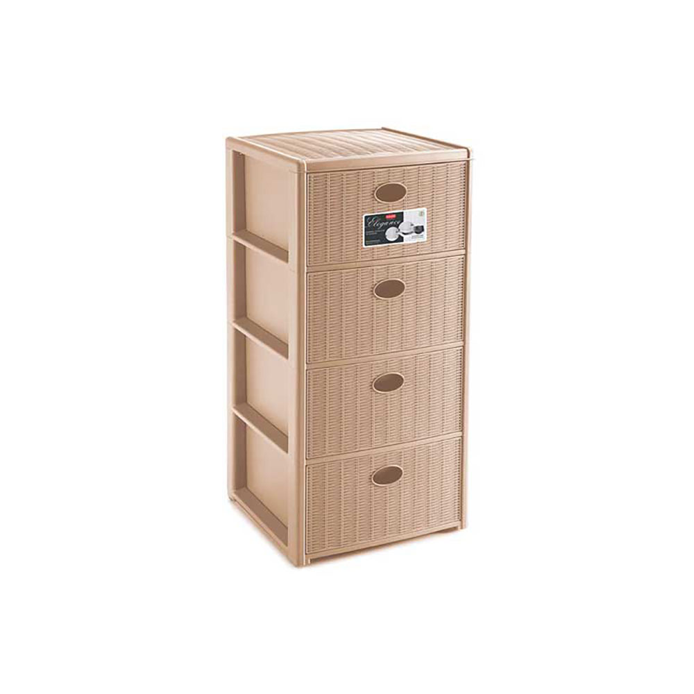 Stefanplast Cassettiera Elegance In Plastica A 4 Cassetti Effetto Rattan Colore Cashmere 40X40X80H Cm