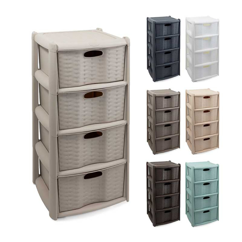 Duplast Cassettiera In Plastica Effetto Rattan A 4 Cassetti Con Ruote 40X40X80H Cm - 8 Colori