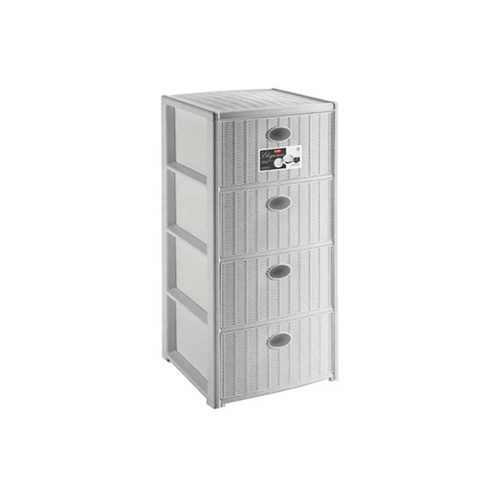 Stefanplast Cassettiera Elegance In Plastica A 4 Cassetti Effetto Rattan Colore Bianco 40X40X80H Cm