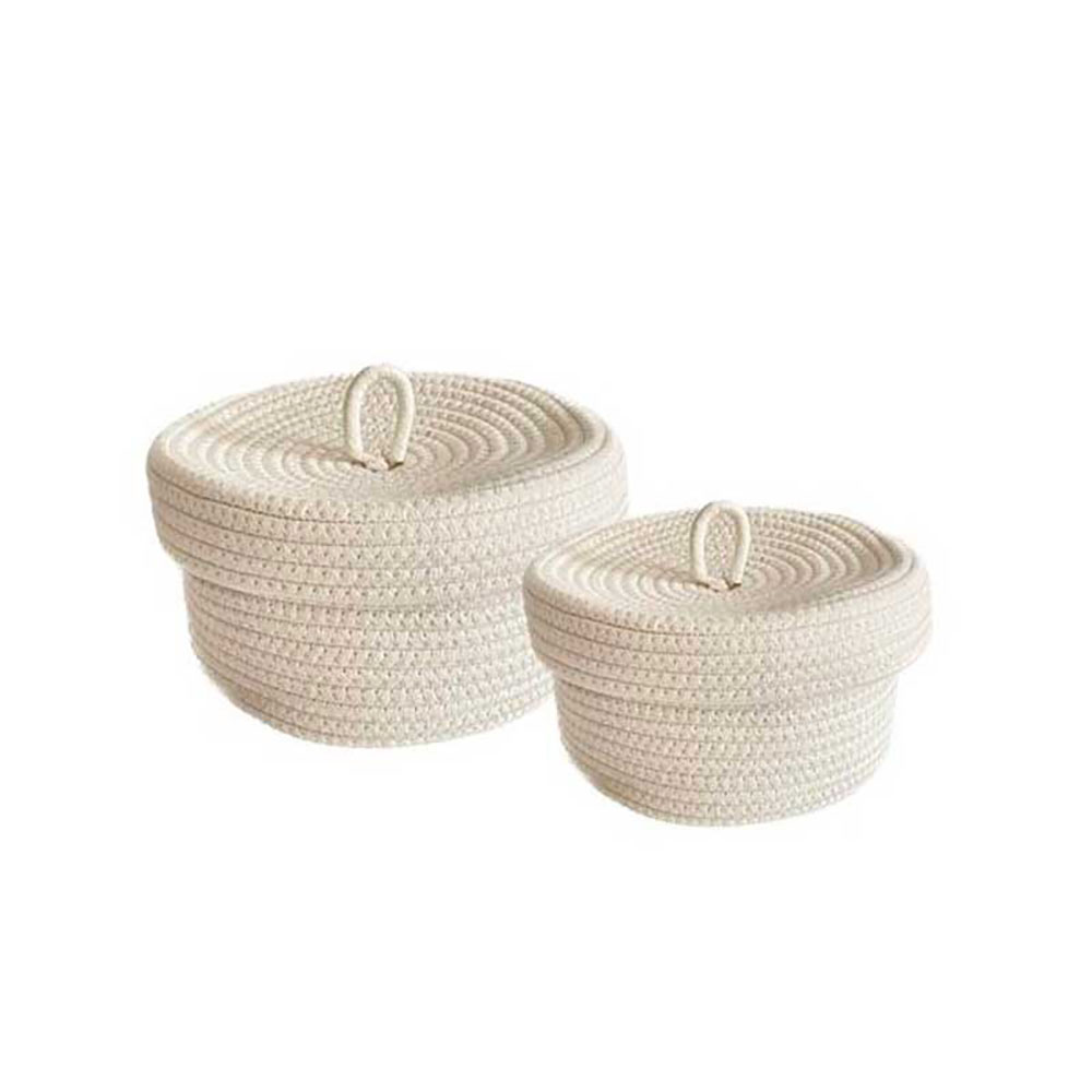 Vea Set 2 Ceste Round White In Tessuto Con Coperchio Colore Bianco Diametro 20X12H/Diametro 25X15H Cm