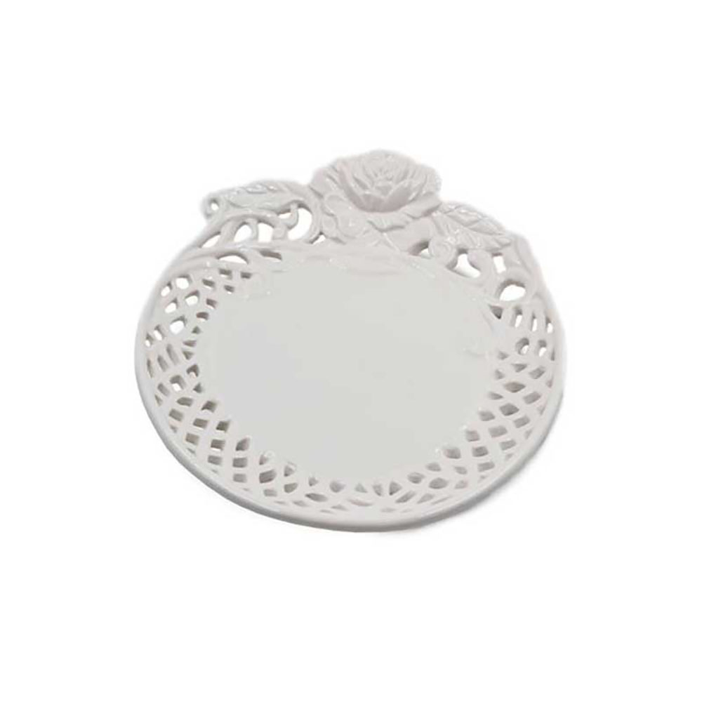 Sud Import Piattino Svuota Tasche Traforato In Ceramica Colore Bianco Diametro 23 Cm