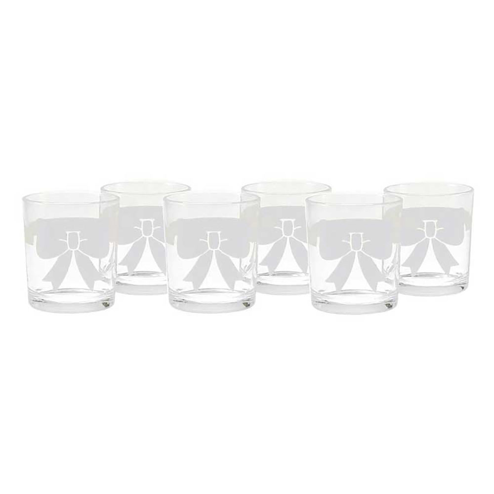 Italian Decor Set 6 Bicchieri Rita In Vetro Con Fiocco Colore Bianco 25 Cl