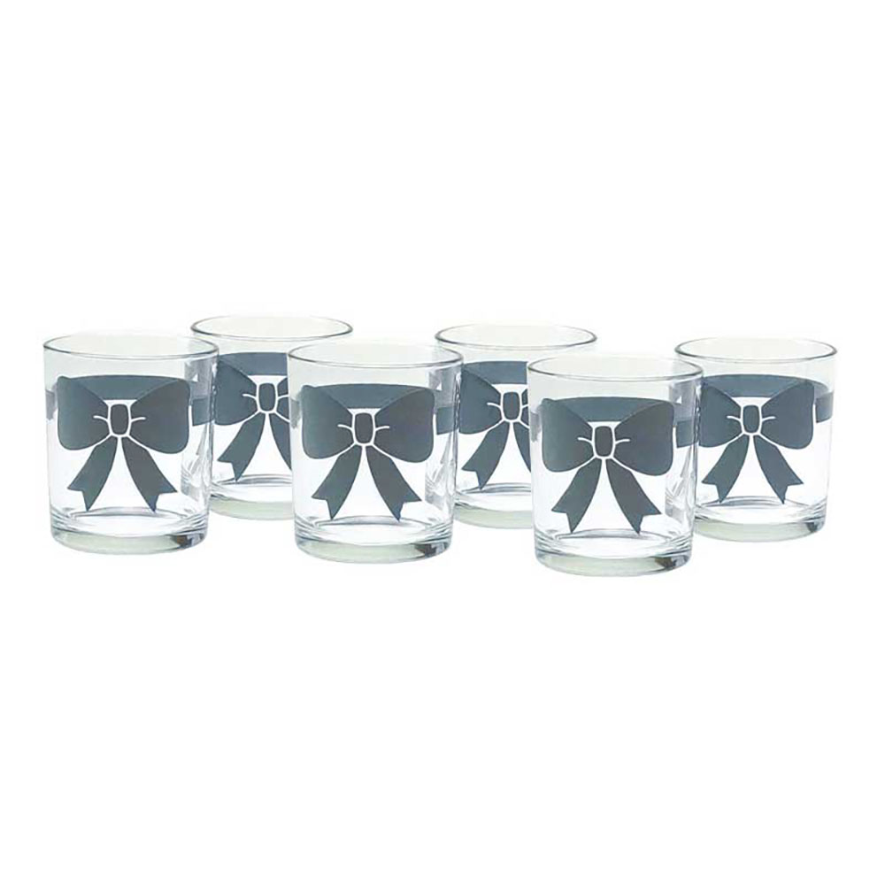 Italian Decor Set 6 Bicchieri Rita In Vetro Con Fiocco Colore Grigio 25 Cl