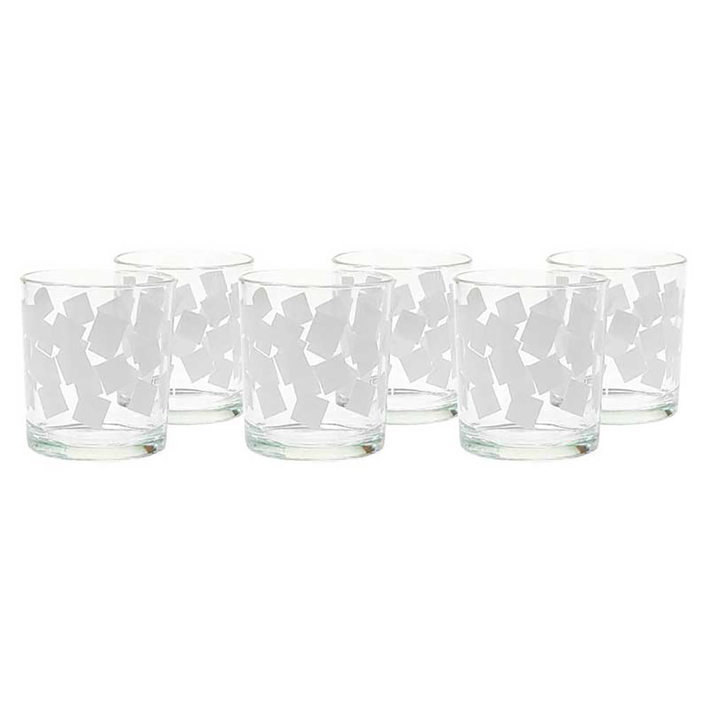 Italian Decor Set 6 Bicchieri Rita In Vetro Con Quadrotti Colore Bianco 25 Cl