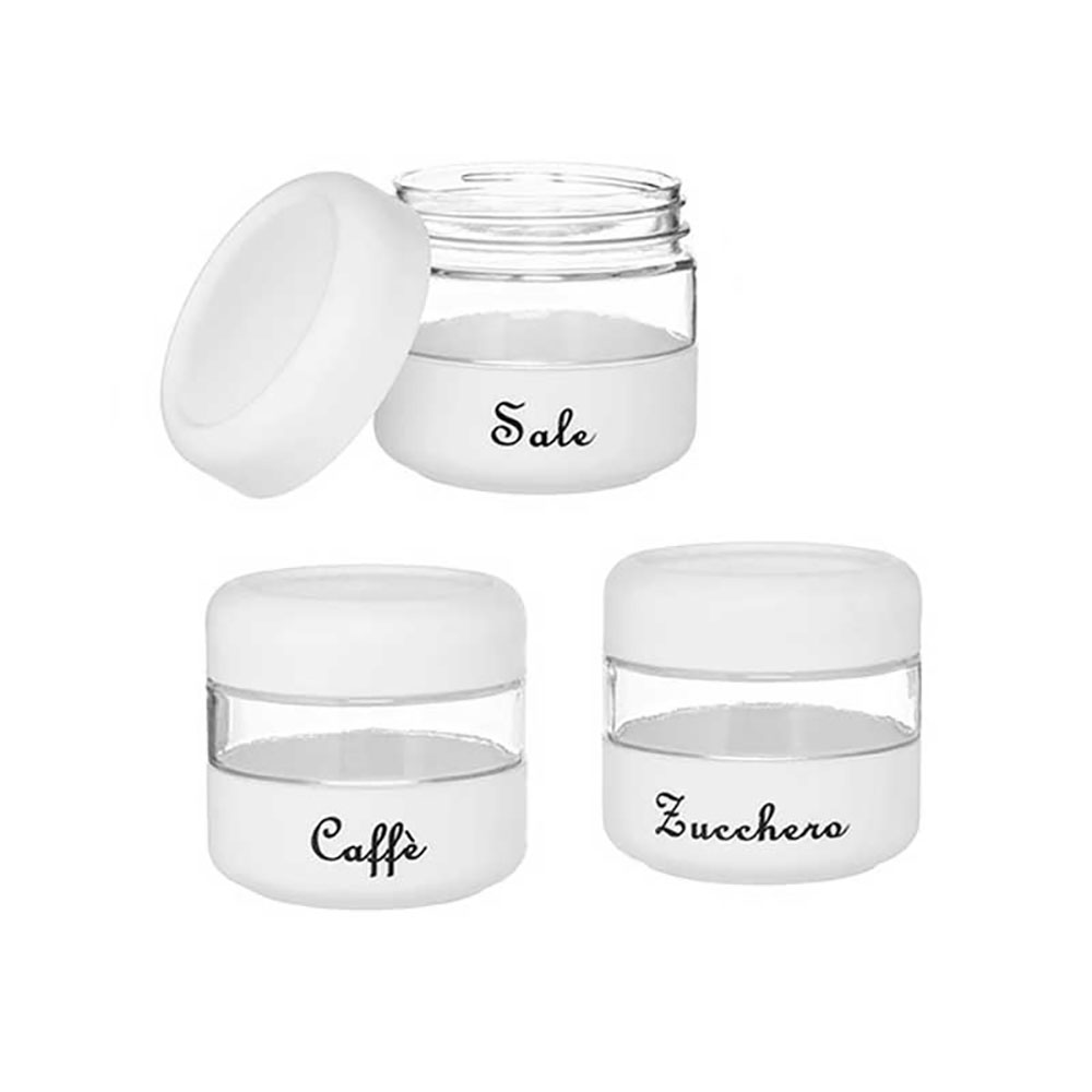 Giardini Di Marzo Set 3 Barattoli Sale/Zucchero/Caffè In Vetro Colore Bianco Diametro 10,5X11,8H Cm 450 Ml 