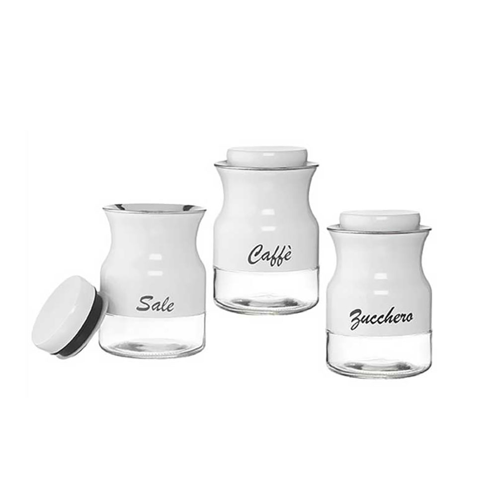 Giardini Di Marzo Set 3 Barattoli Sale/Zucchero/Caffè In Vetro Colore Bianco Diametro 10X14,5H Cm 500 Ml 