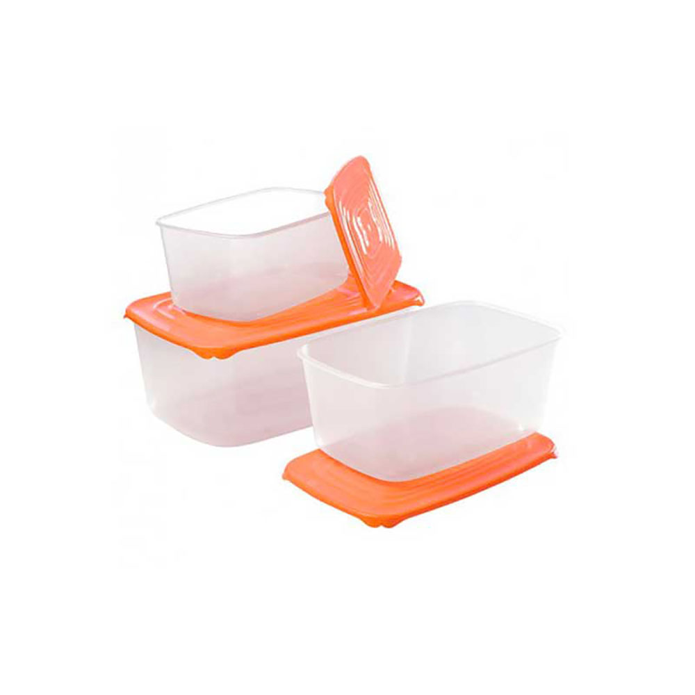 Set 3 Kitchen Box Rettangolari In Plastica Colore Arancione 2/3/4 Lt