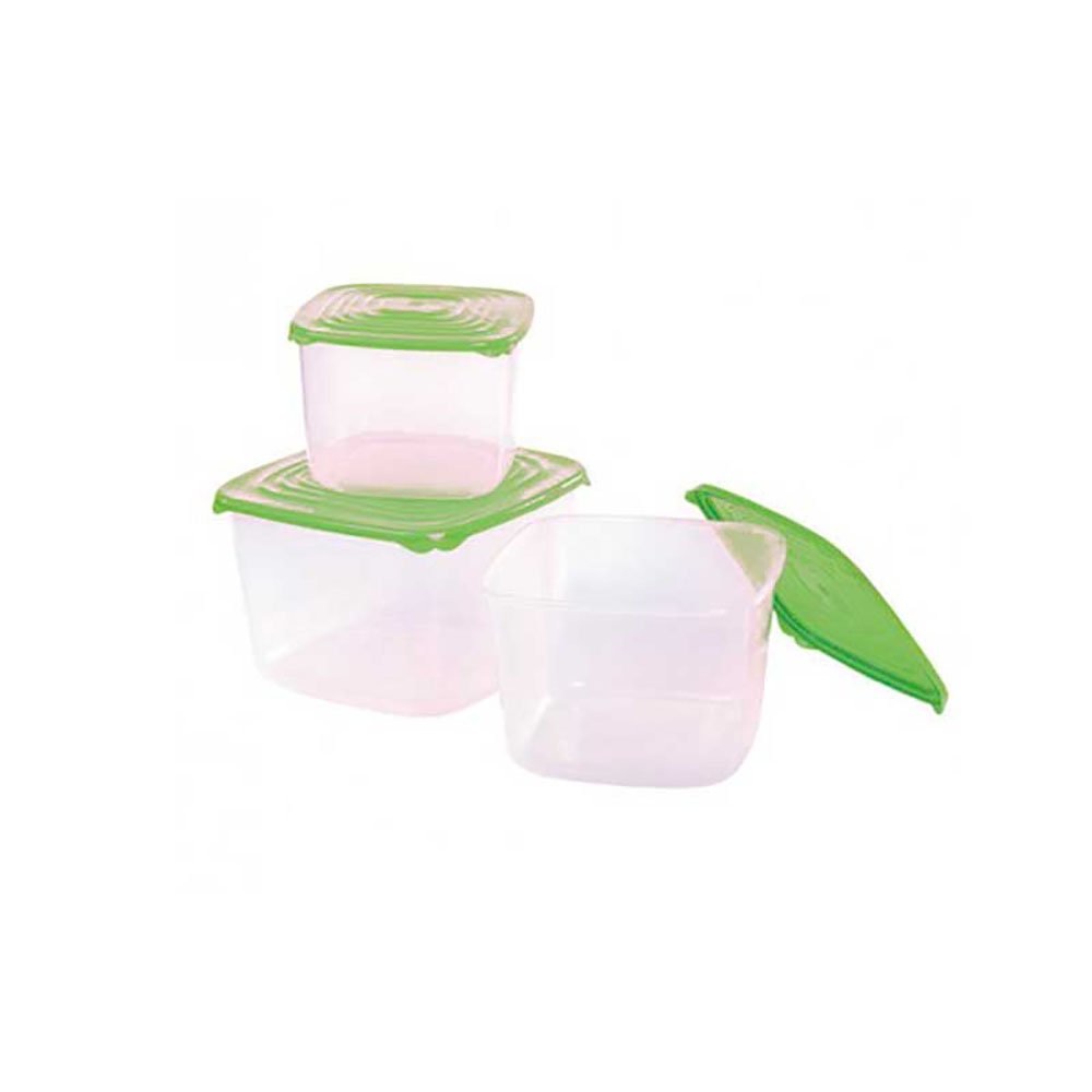 Set 3 Kitchen Box Quadrati In Plastica Colore Verde 1,6/2,5/3,8 Lt