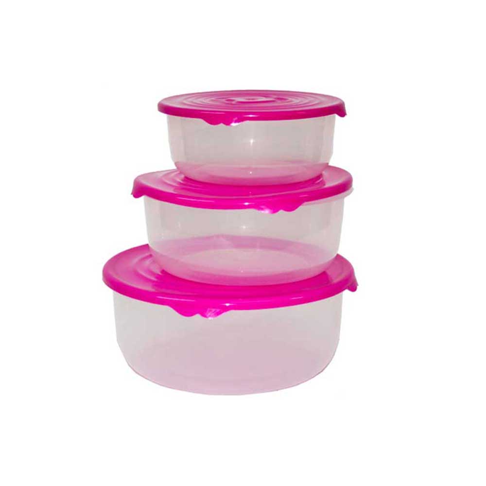 Set 3 Kitchen Box Tondi In Plastica Colore Fuxia 0,6/1,05/1,7 Lt