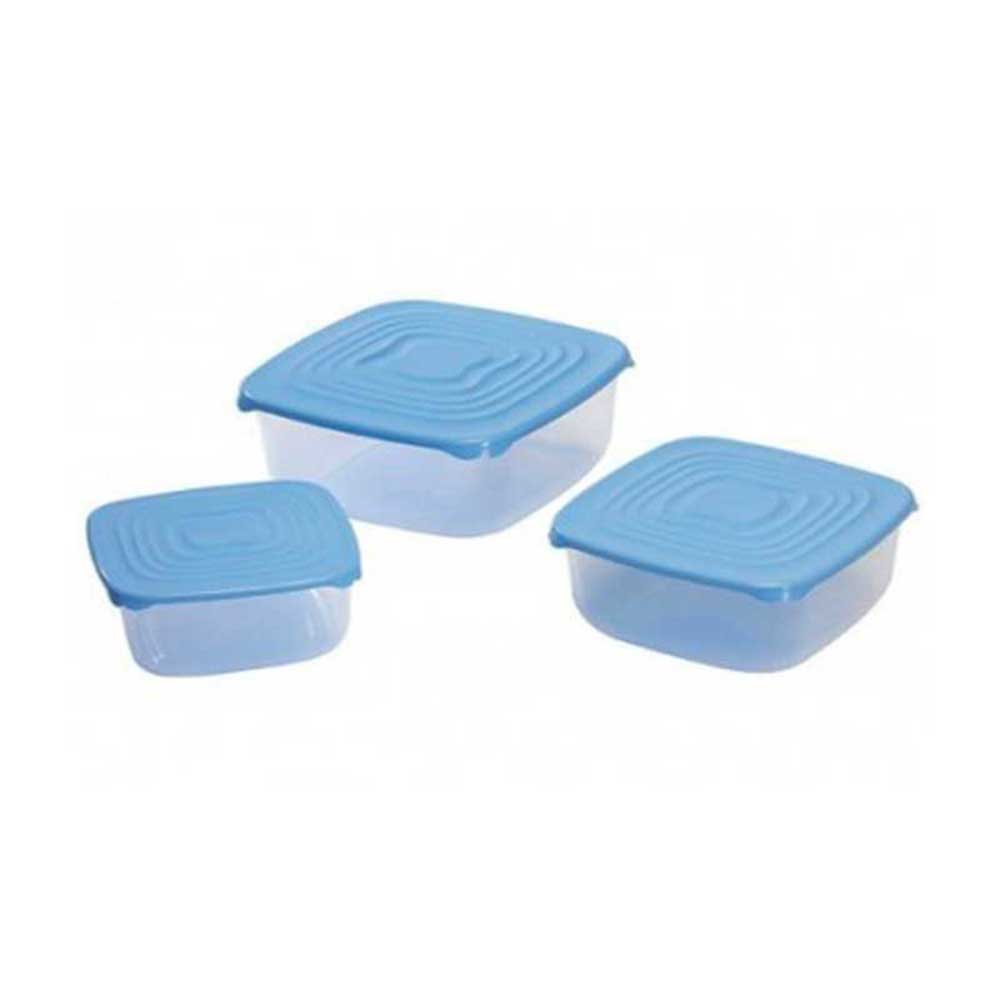 Set 3 Kitchen Box Quadrati In Plastica Colore Azzurro 1/1,55/2,5 Lt