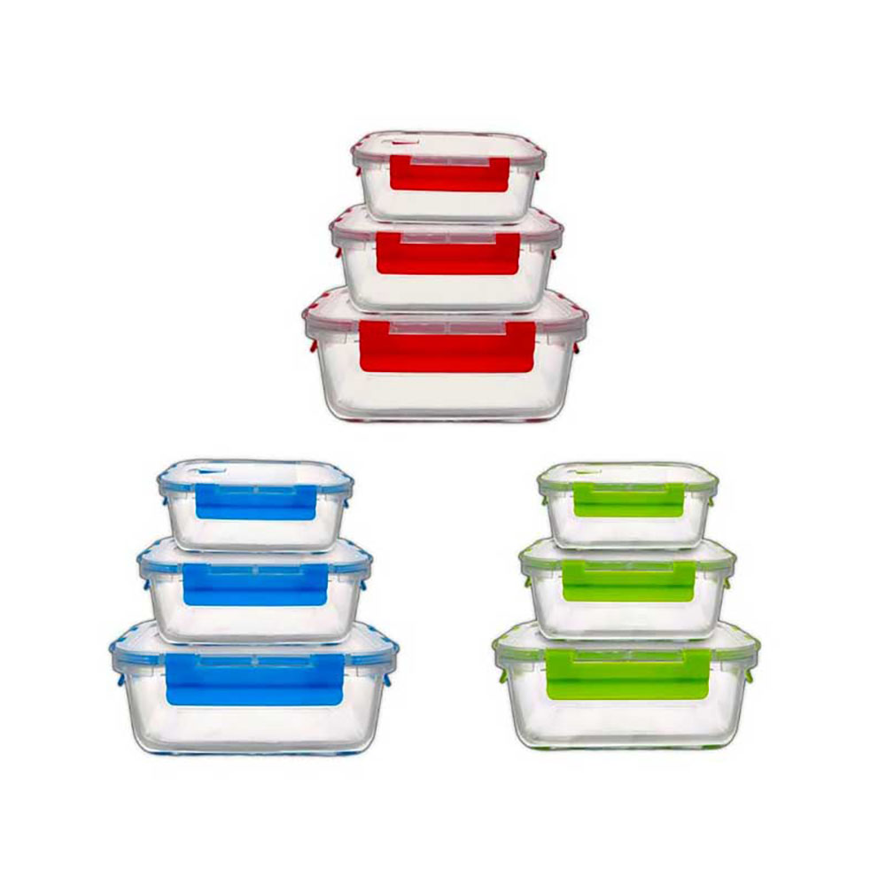 Arca Set 3 Contenitori Quadrati In Vetro 1/1,5/2 Lt - 3 Colori