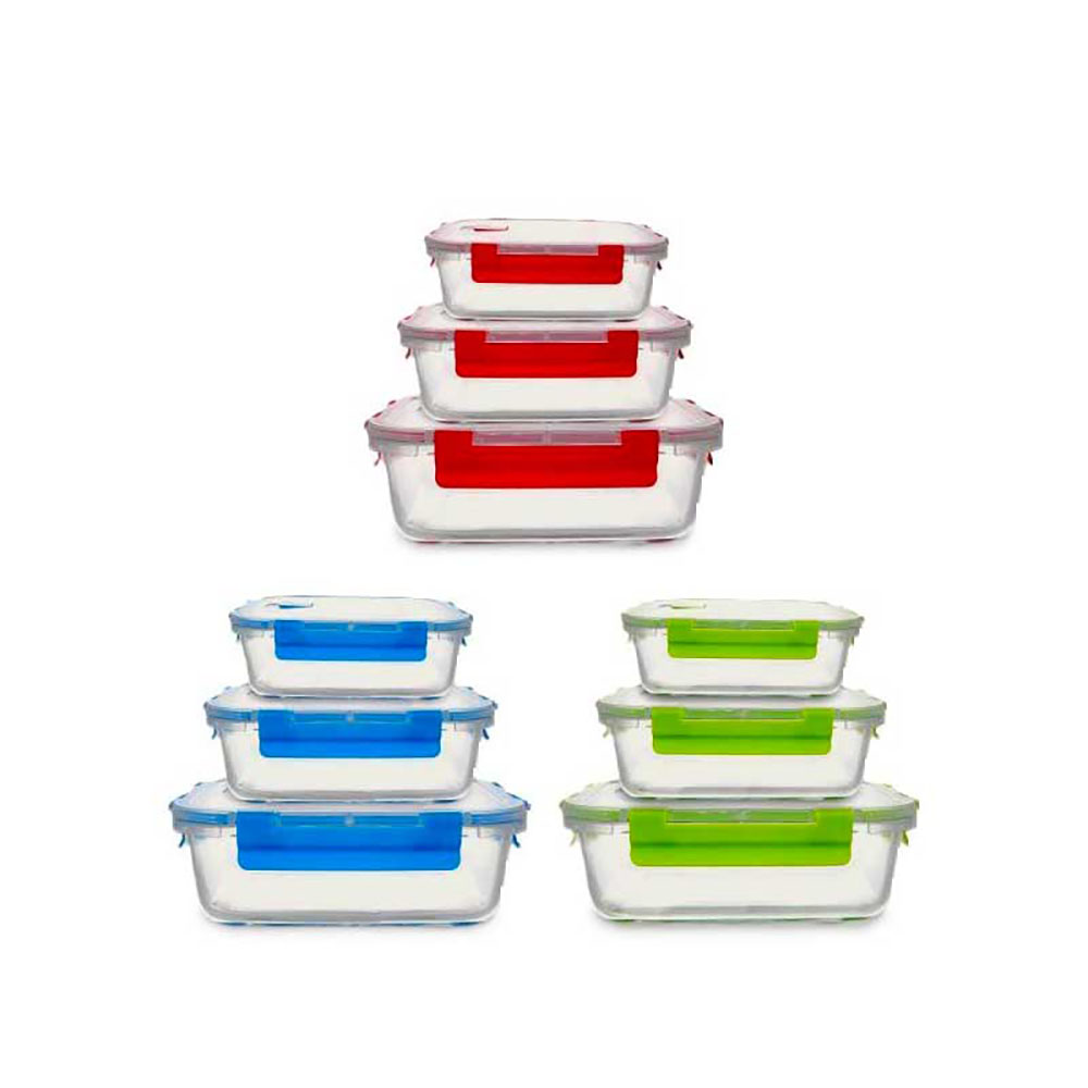 Arca Set 3 Contenitori Rettangolari In Vetro 0,7/1,5/2 Lt - 3 Colori
