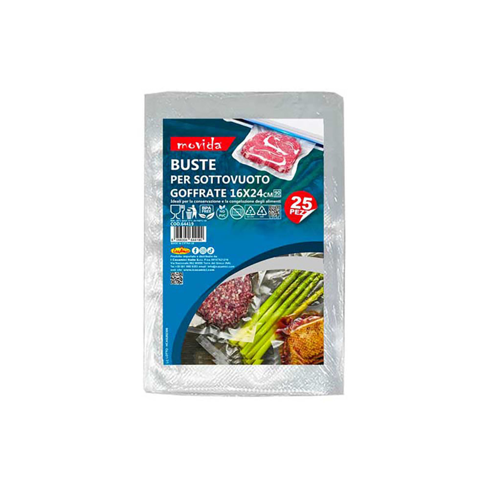 Movida 25 Buste Sottovuoto Goffrate Per Alimenti 16X24 Cm