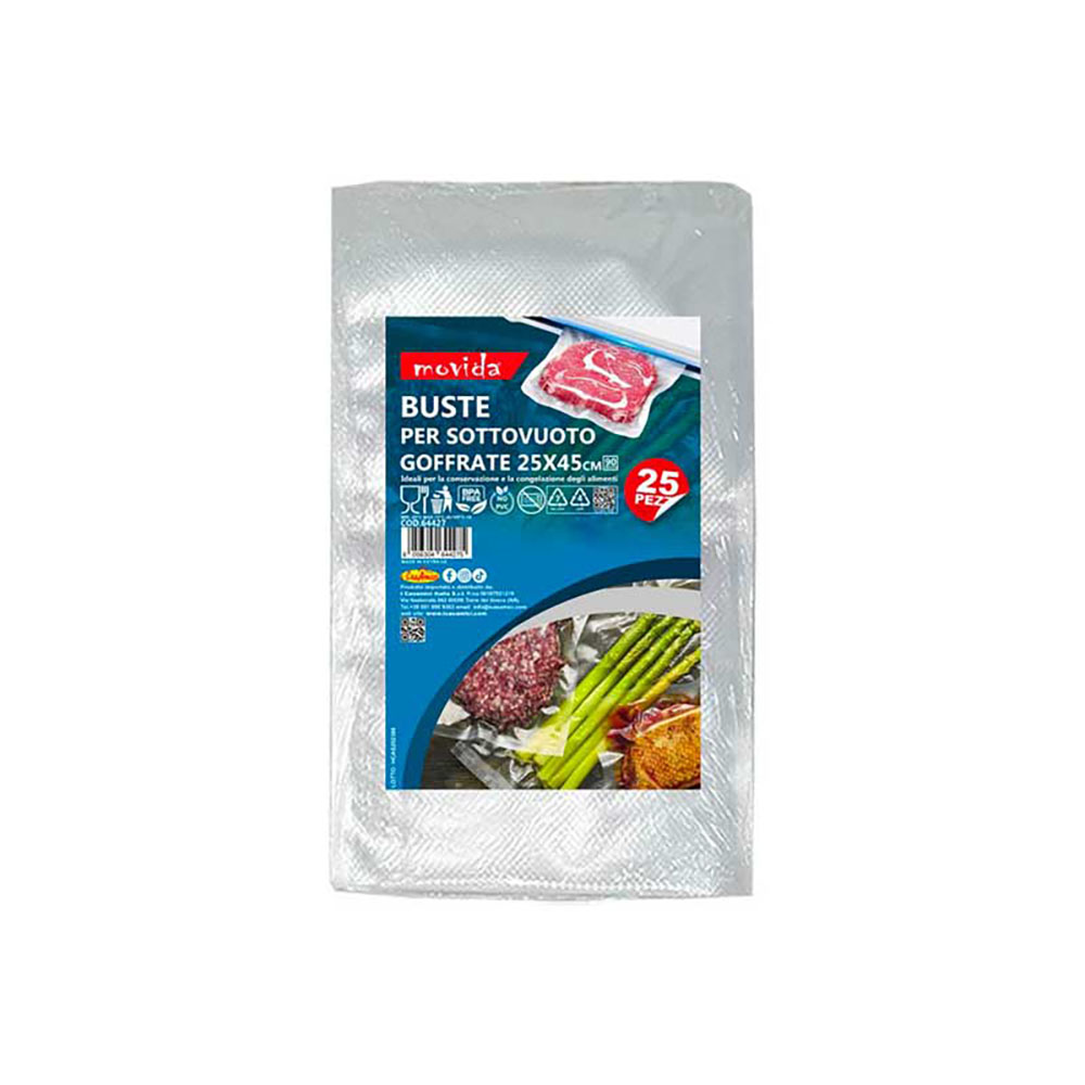Movida 25 Buste Sottovuoto Goffrate Per Alimenti 25X45 Cm
