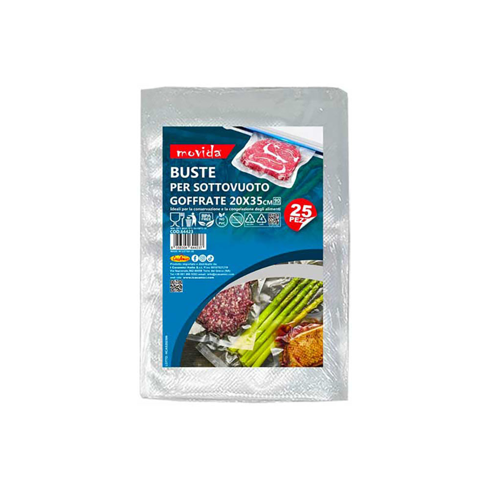 Movida 25 Buste Sottovuoto Goffrate Per Alimenti 20X35 Cm