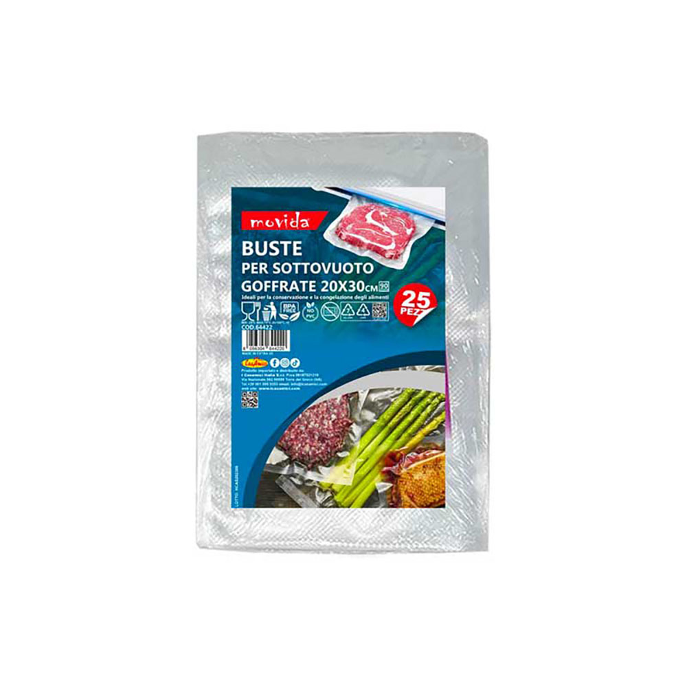 Movida 25 Buste Sottovuoto Goffrate Per Alimenti 20X30 Cm
