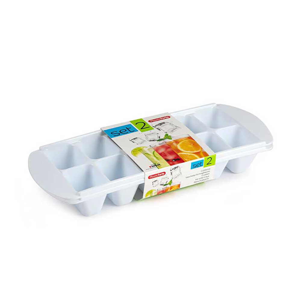 Plastic Forte Set 2 Vaschette Forma Ghiaccio 12 Cubetti Colore Bianco 11X29X4H Cm