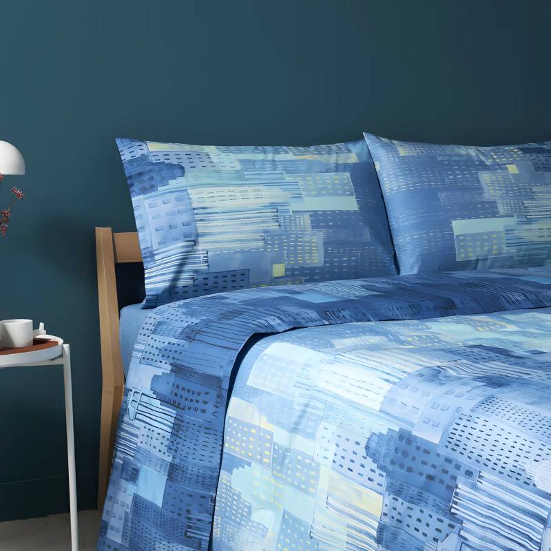 Bassetti Completo Letto Matrimoniale 2 Piazze Dream - 100% Cotone, Made In Italy, Alvin Azzurro