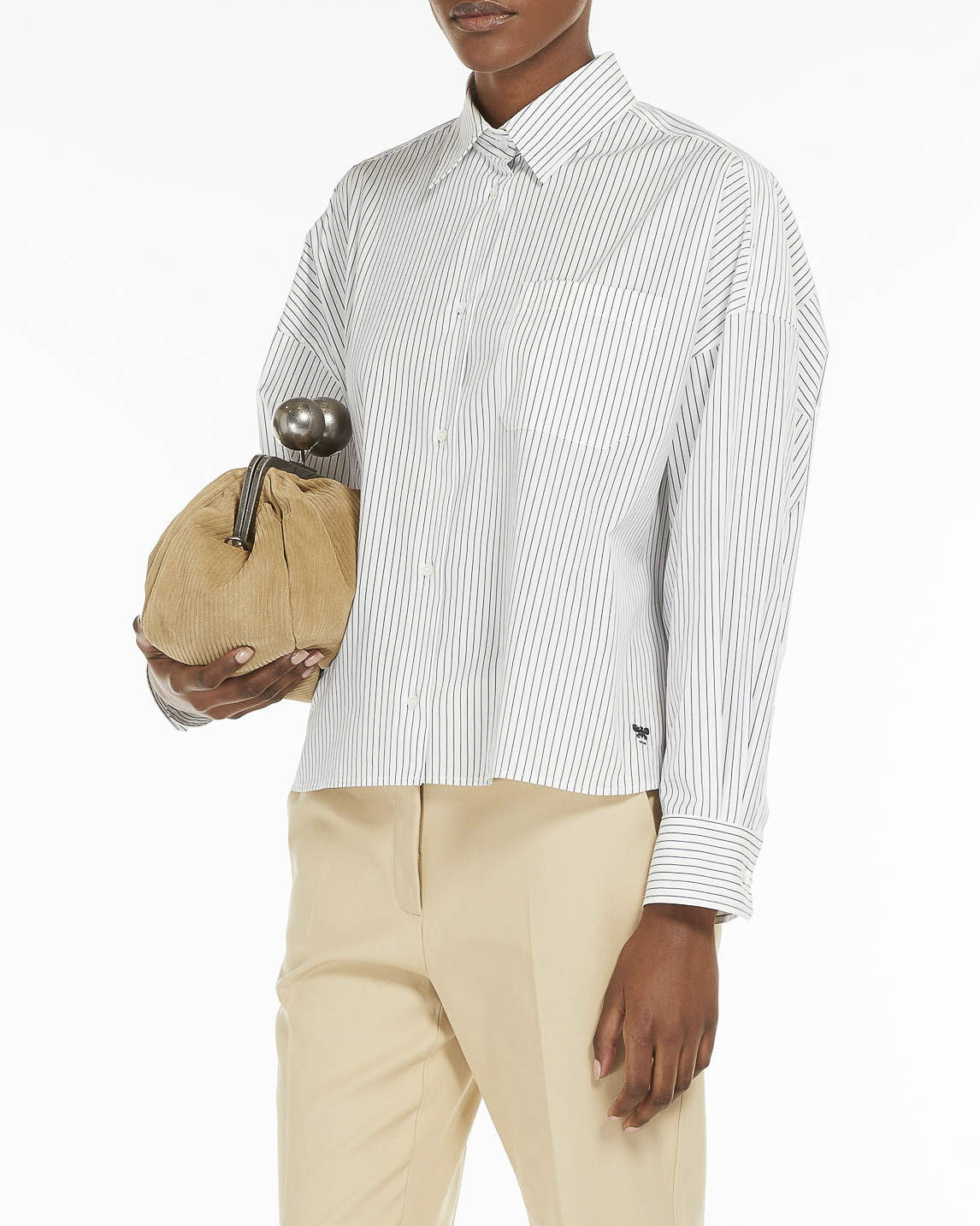 Pinko camicia Carley a righe con strass e cinta celeste bianco