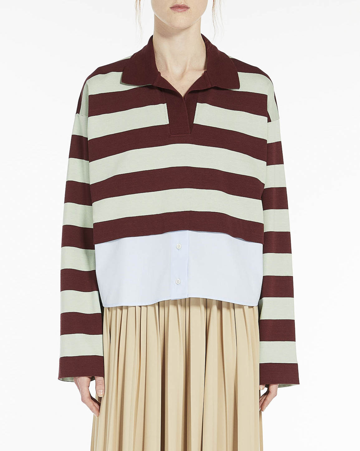 Felpa Donna Manica Lunga A Righe Floerns - Spalle Cadute, Collo Rotondo, Tessuto Elasticizzato (32% Cotone, 60% Poliestere, 8% Elastan) - Taglie Dalla XS Alla XL