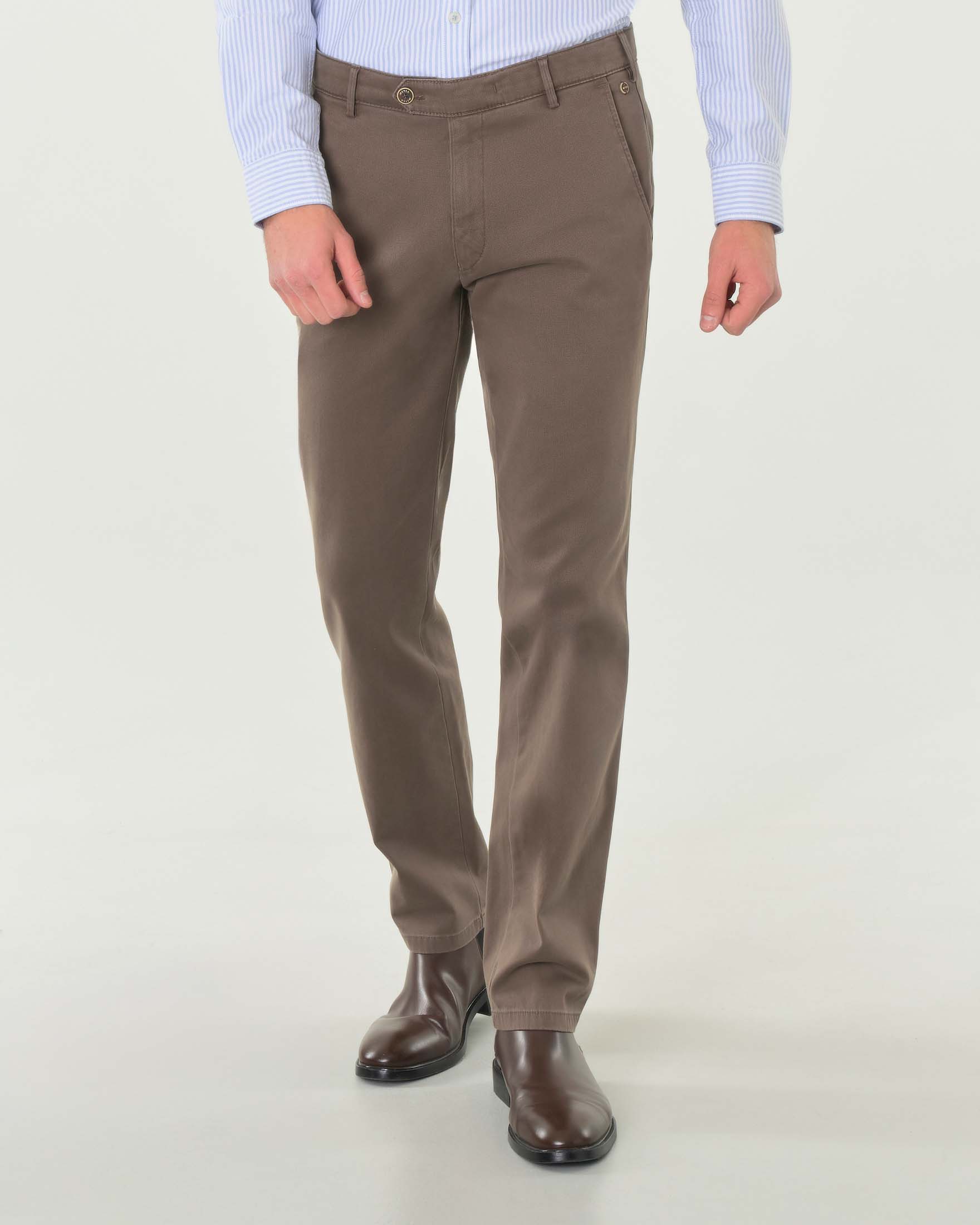 Pantalone Bonn color fango in cotone stretch micro armatura a gamba dritta drop 6