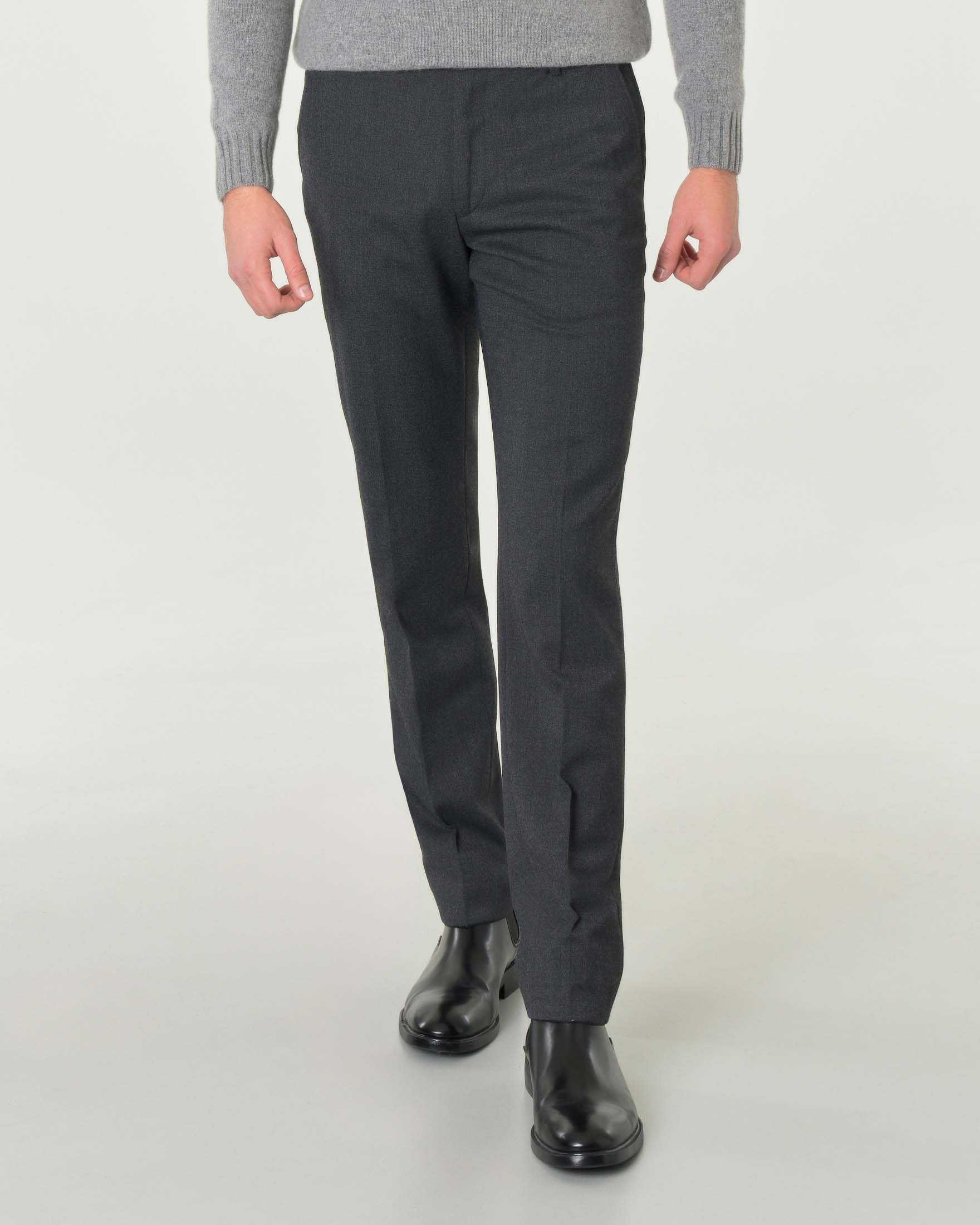 Pantalone Oslo grigio scuro in flanella di misto lana stretch a gamba dritta