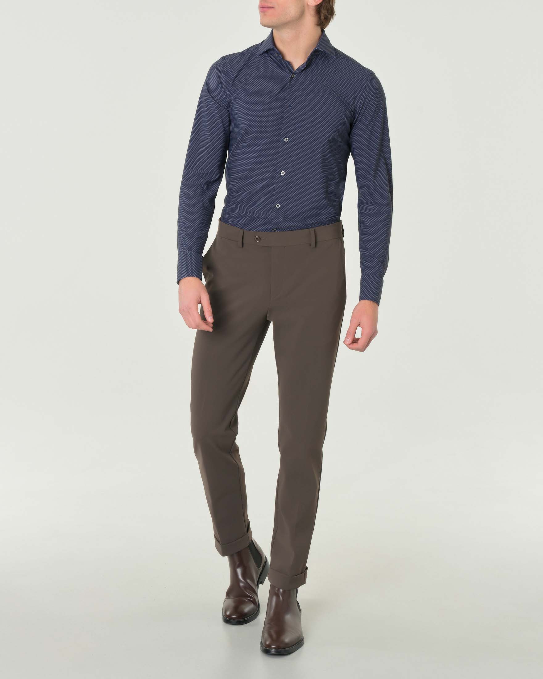 Camicia Pellizzari blu notte slim-fit in tessuto tecnico con micro-fantasia image