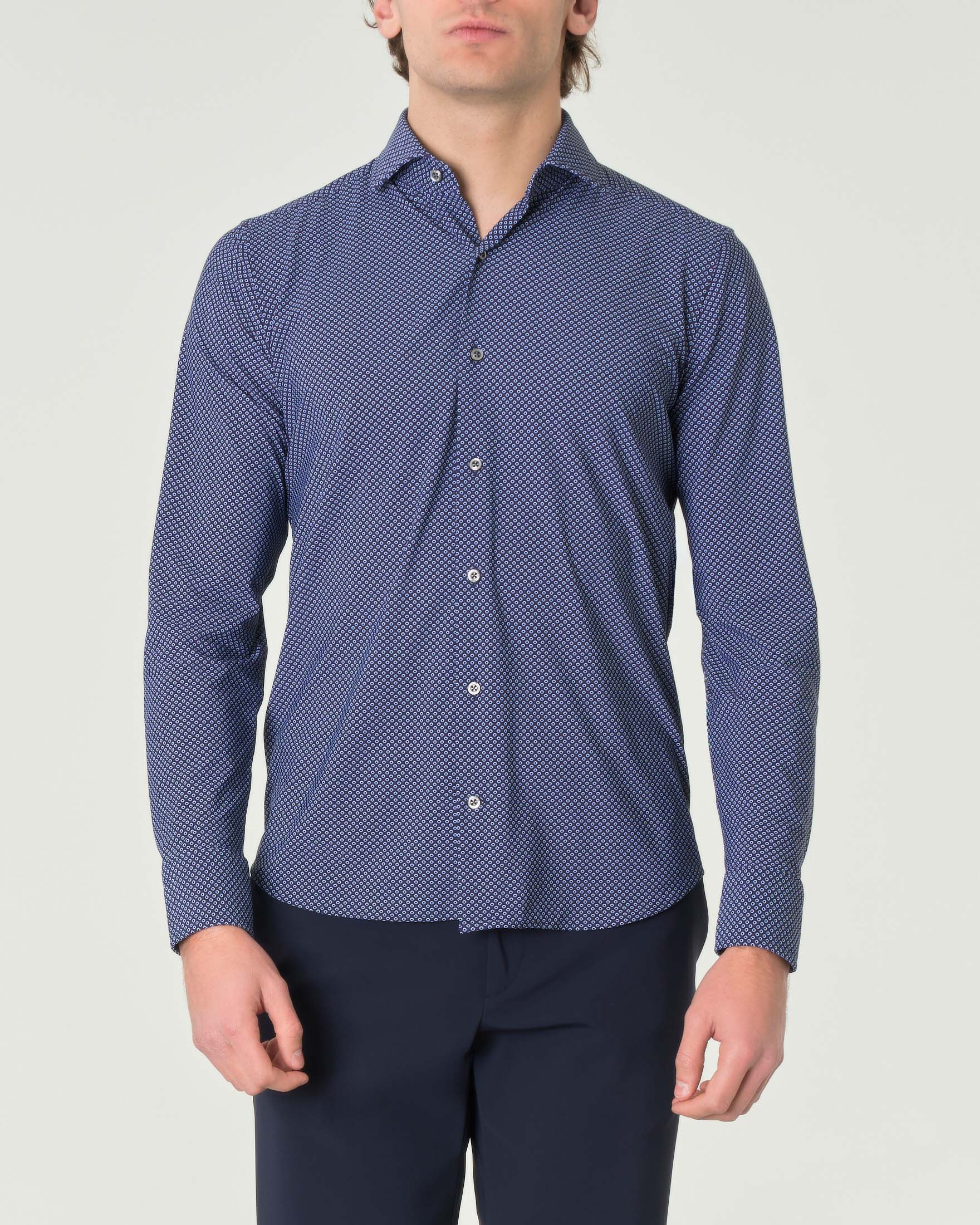 Rodolfo Pellizzari — Camicia Pellizzari blu slim-fit in tessuto tecnico con micro-fantasia a pois azzurri