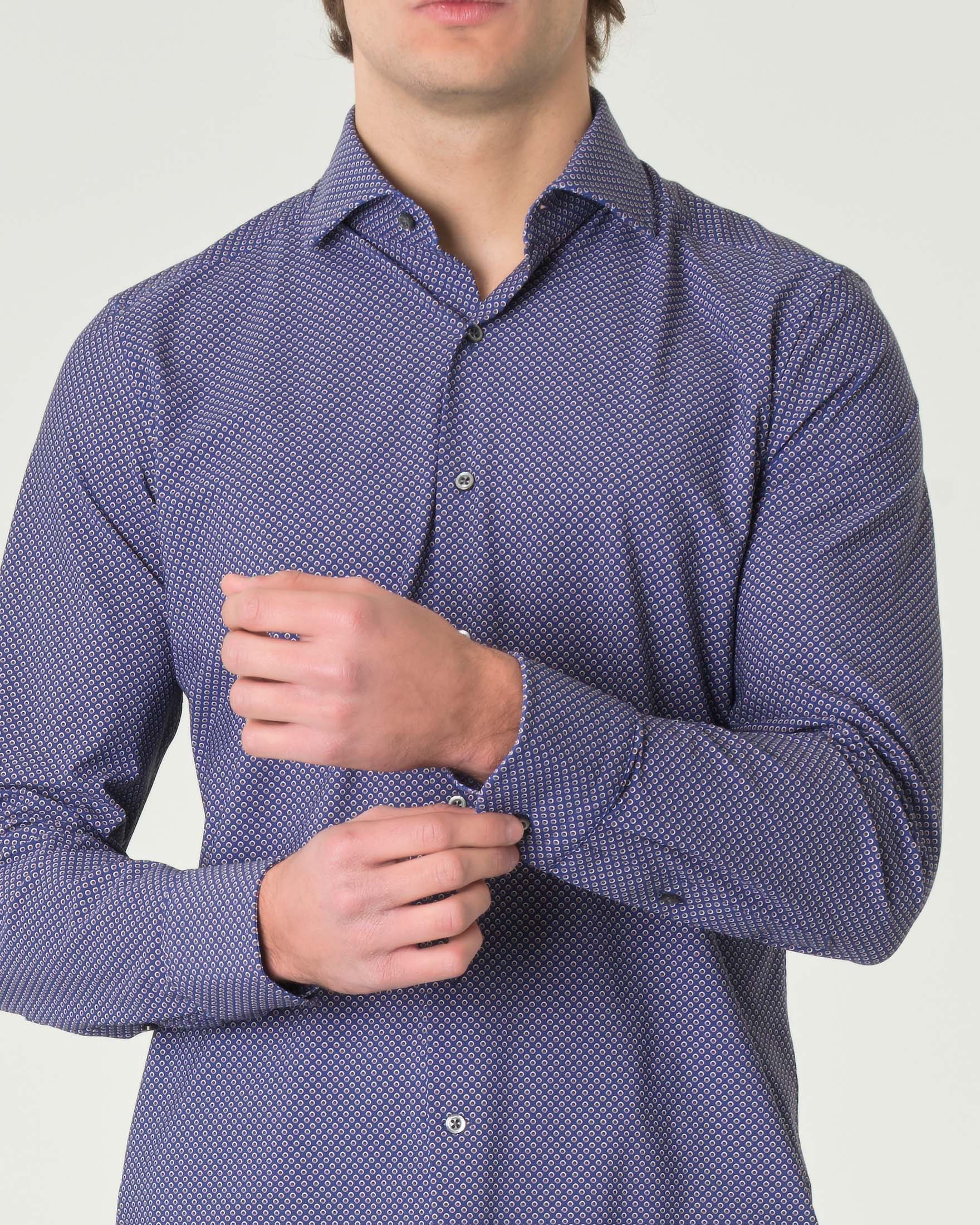 Camicia Pellizzari blu indaco slim-fit in tessuto tecnico con micro-fantasia image