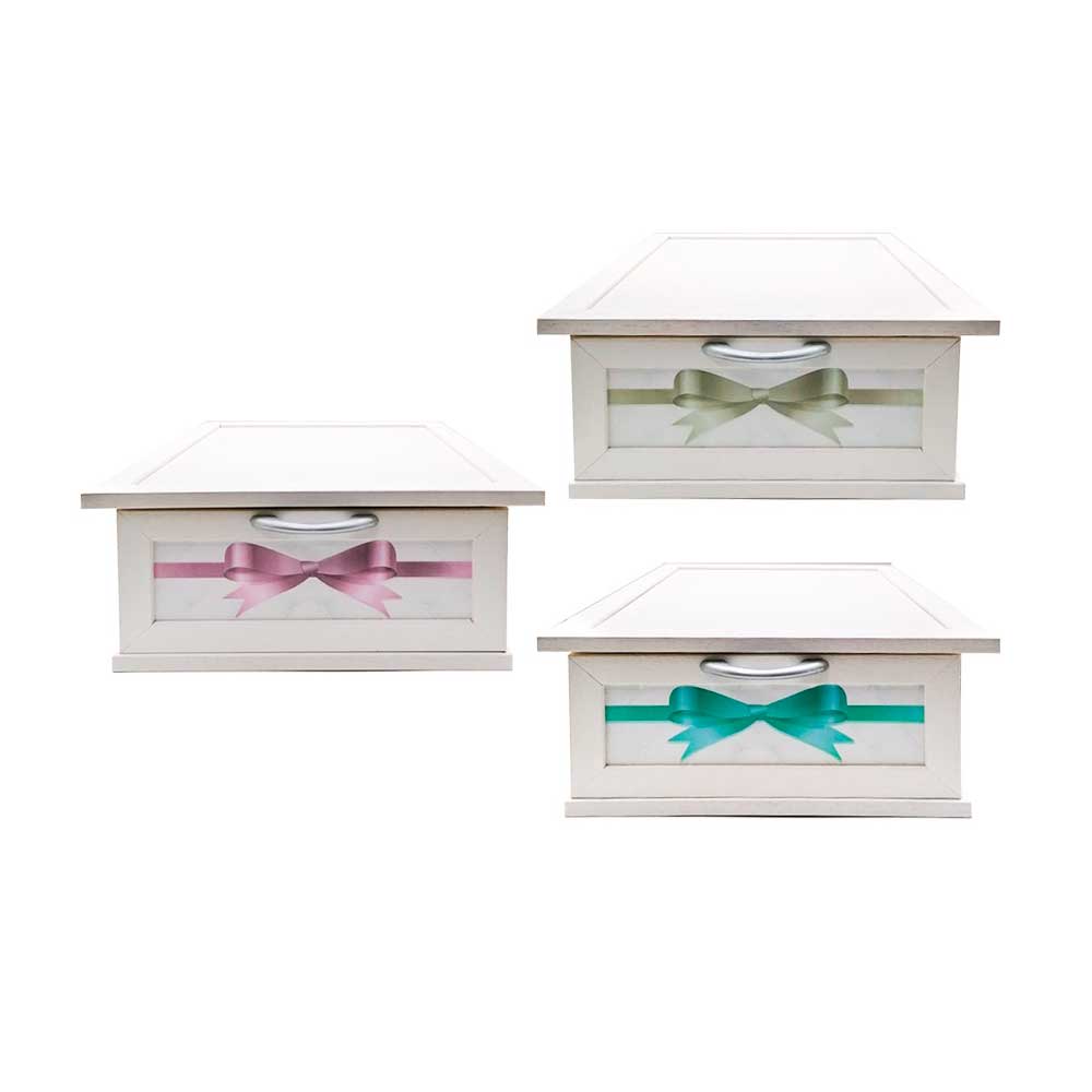 Teti Porta Cialde In Legno Colore Bianco Con Fiocco Colorato 33X33X11H Cm - 3 Colori