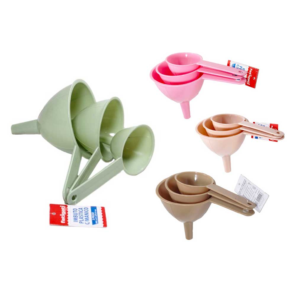 Fatigati 3 Imbuti In Plastica Con Manico Diametro 7/9/11 Cm - 4 Colori