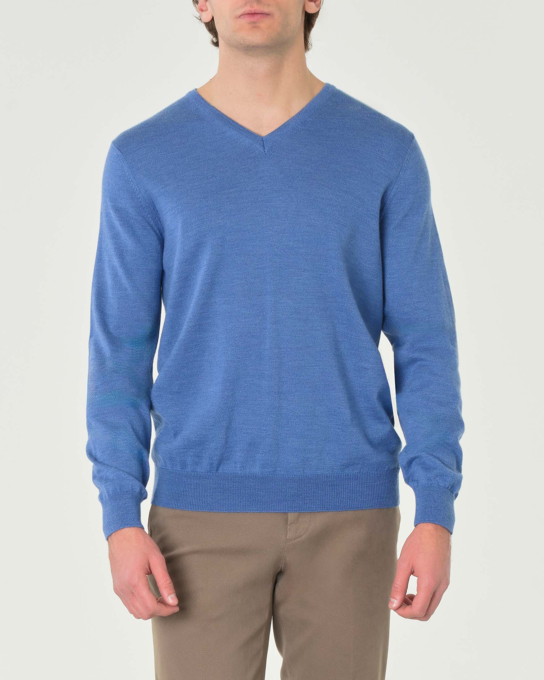 Rodolfo Pellizzari — Maglia Rodolfo Pellizzari celeste con scollo a V in pura lana merino