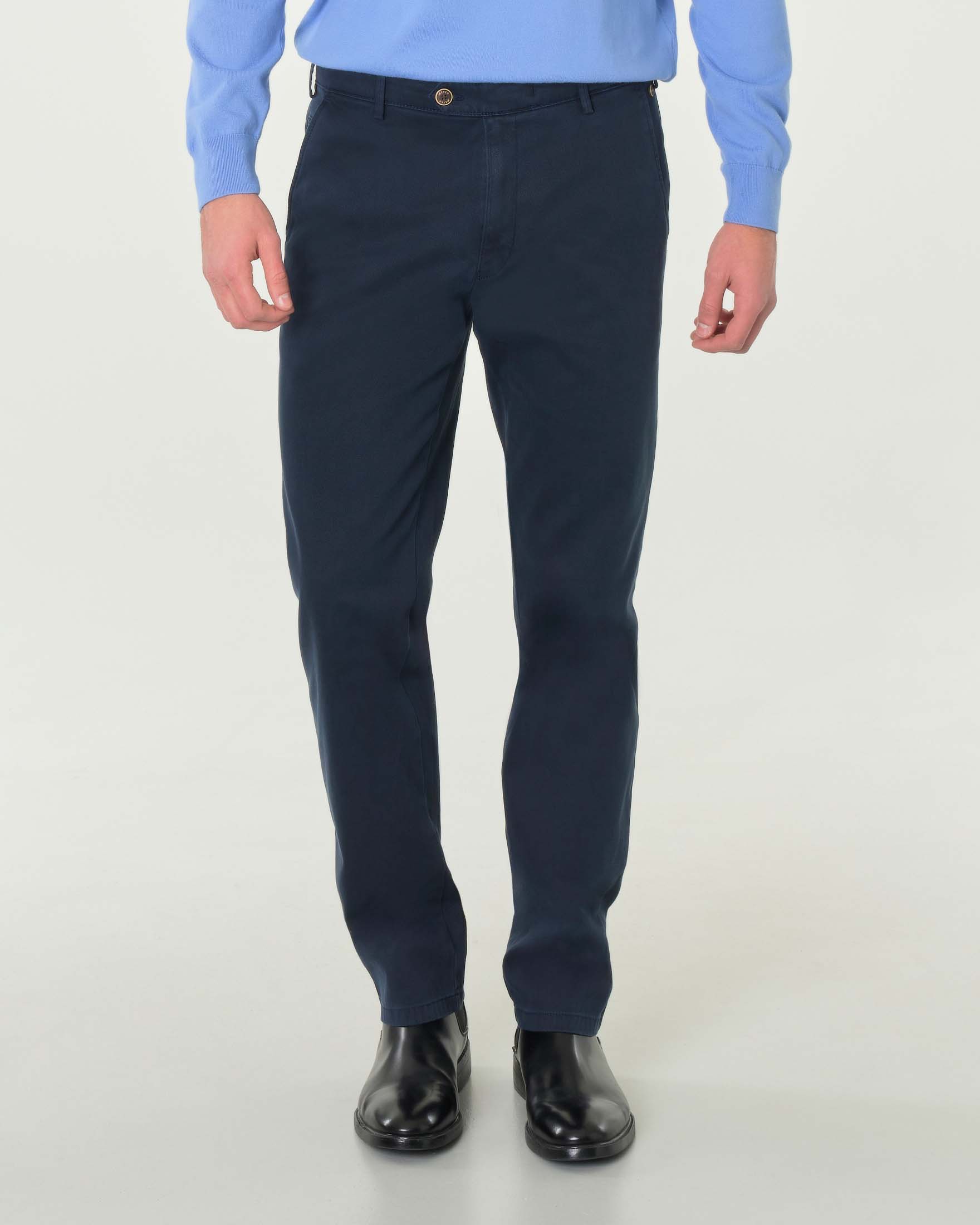 Pantalone Bonn blu in cotone stretch micro armatura a gamba dritta drop 6