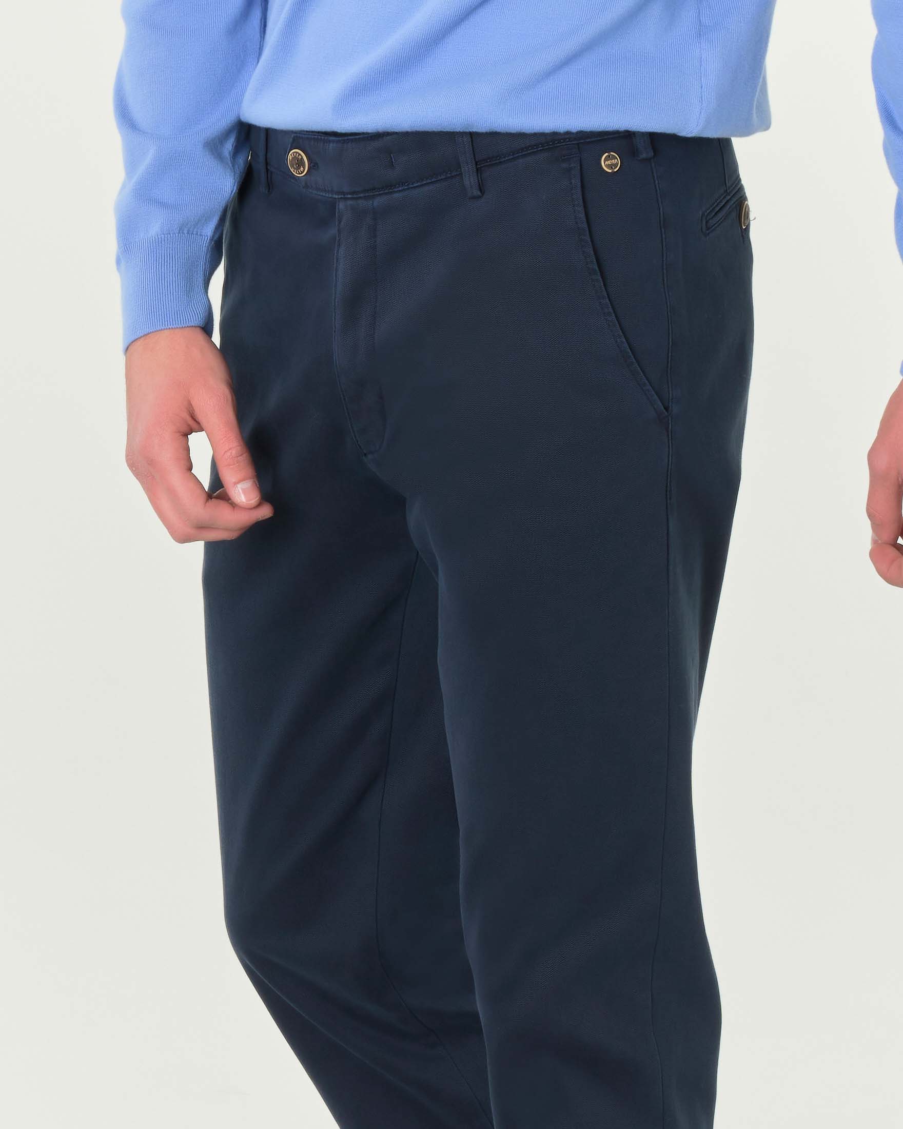 Pantalone Bonn blu in cotone stretch micro armatura a gamba dritta drop 6 image