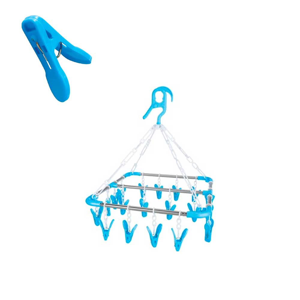 Fatigati Stendino Bucato In Acciaio 20 Pinze Colore Azzurro