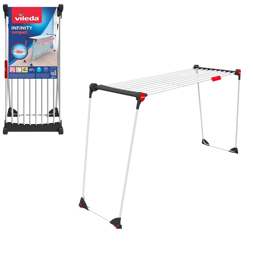 Vileda Stendino Infinty Compact Con Griglia Estensibile Fino a 2 Metri Stenditura 19 Mt 150-246X56X101H Cm