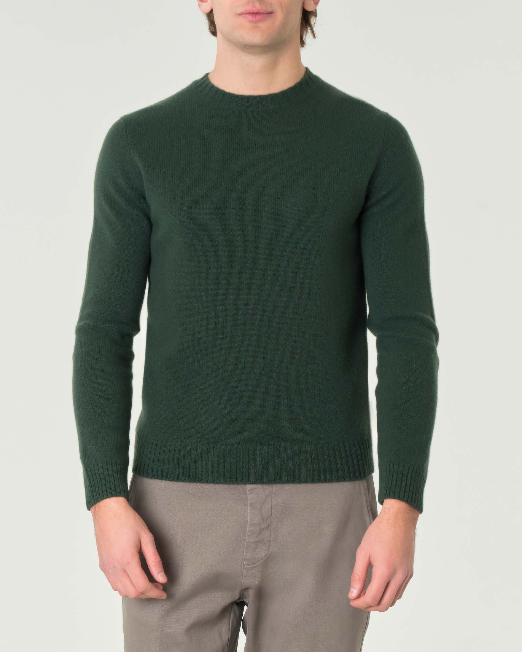 Maglia girocollo Pellizzari verde bosco in misto lana e cachemire finezza 7