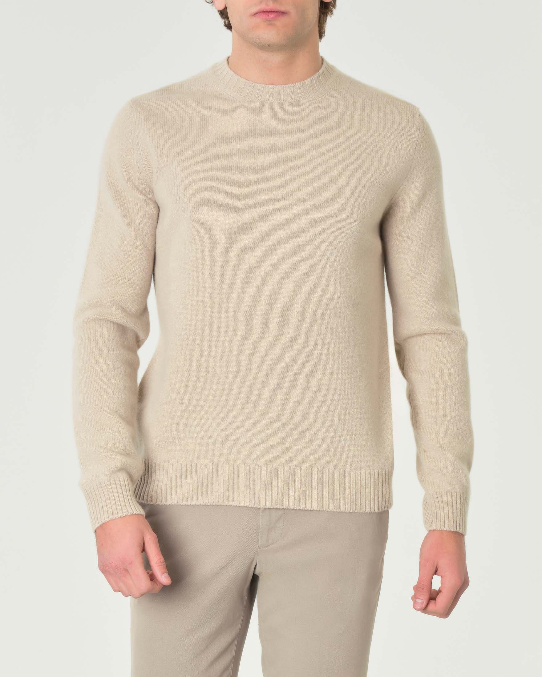 Maglia girocollo Pellizzari beige in misto lana e cachemire finezza 7