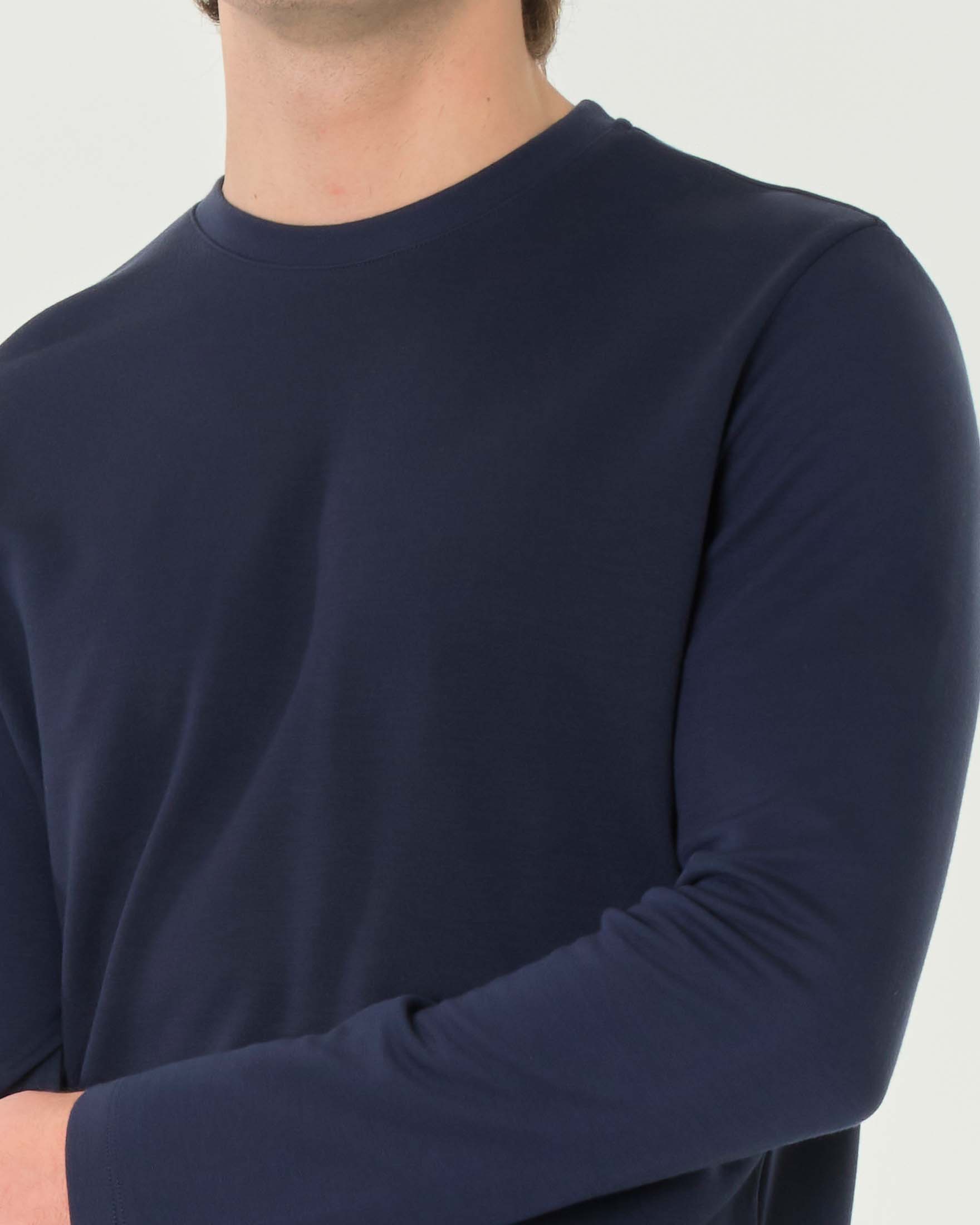 T-shirt girocollo Pellizzari blu a maniche lunghe in tessuto tecnico elasticizzato image