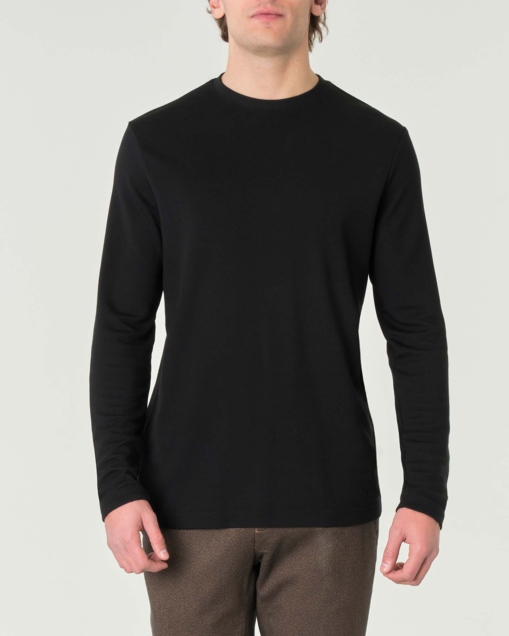 T-shirt girocollo Pellizzari nera a maniche lunghe in tessuto tecnico elasticizzato