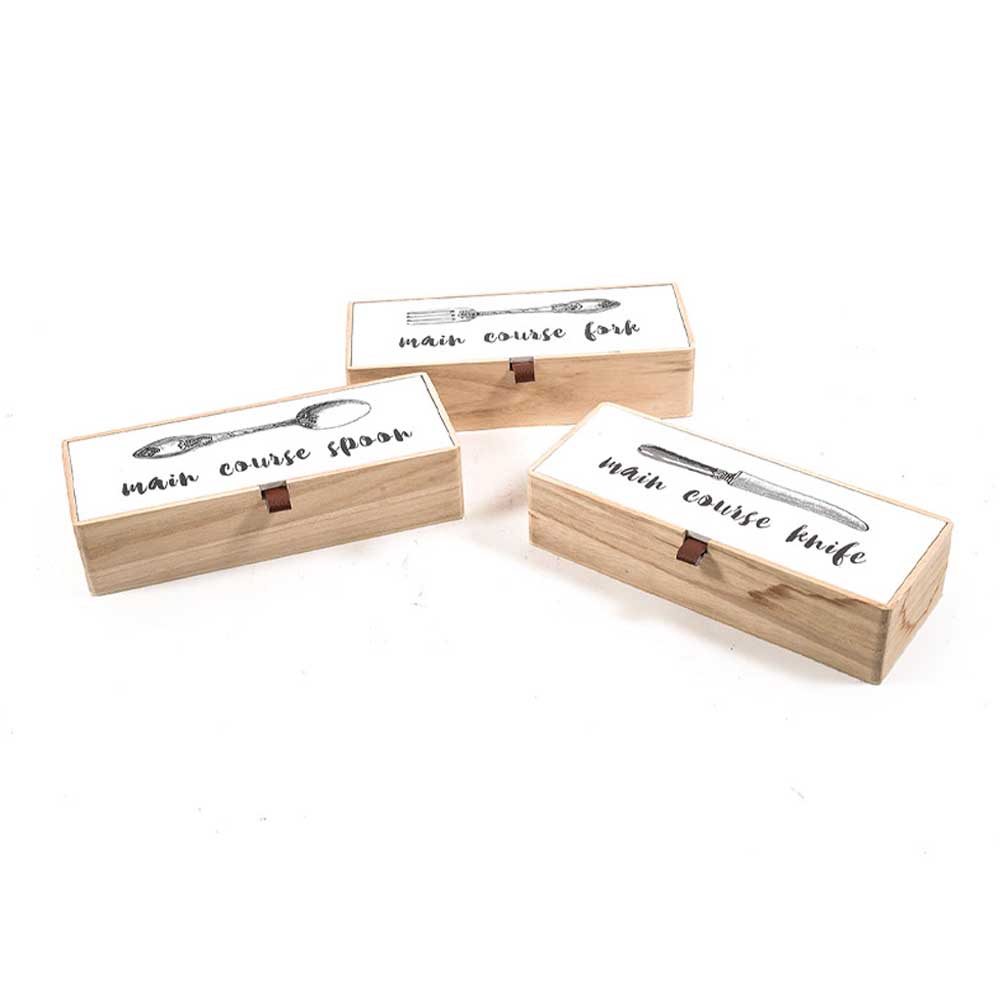Mercury Scatola Porta Posate In Legno 26X10X6H Cm - 3 Disegni