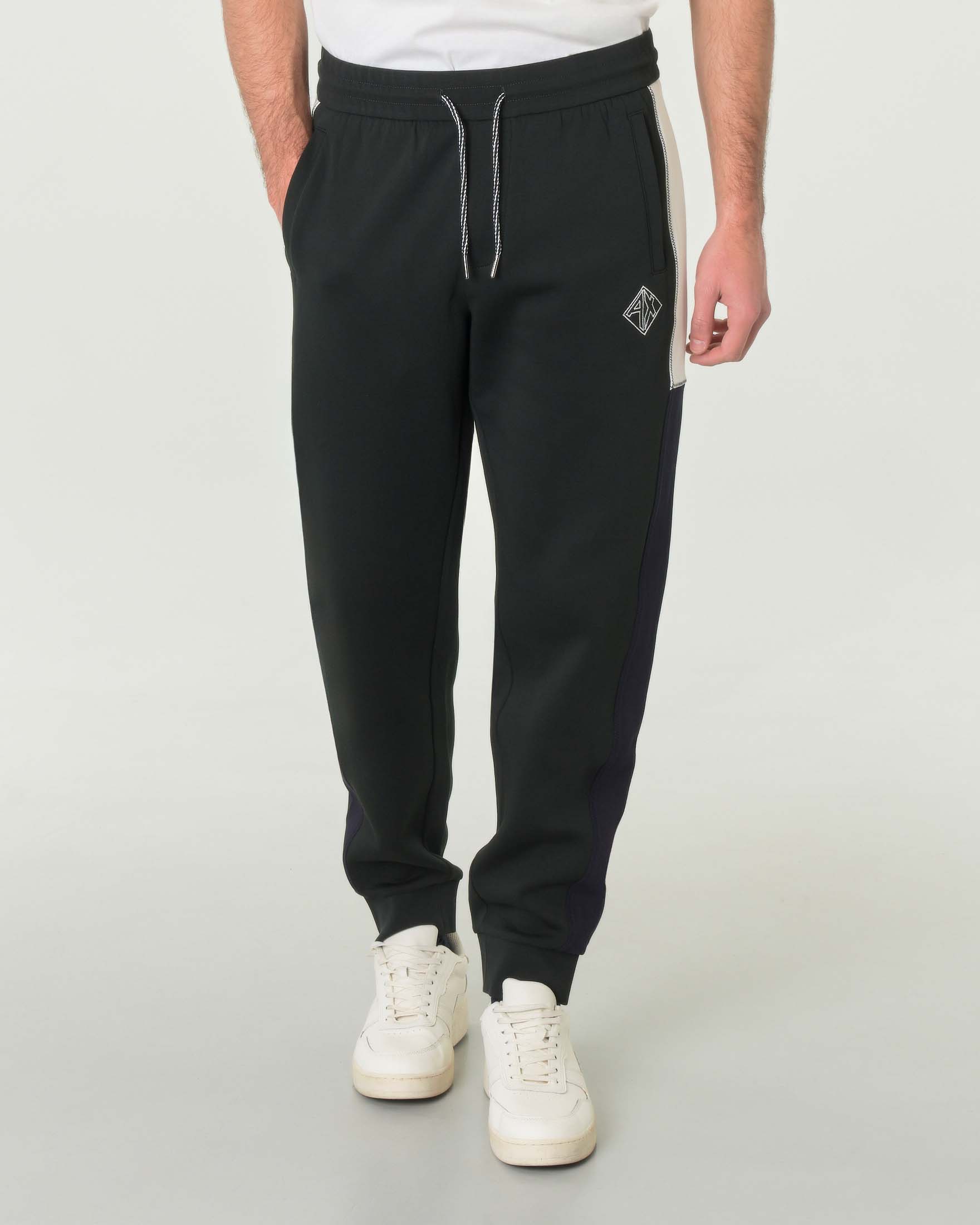 Joggers verde militare in felpa di cotone stretch con inserto bianco ai fianchi