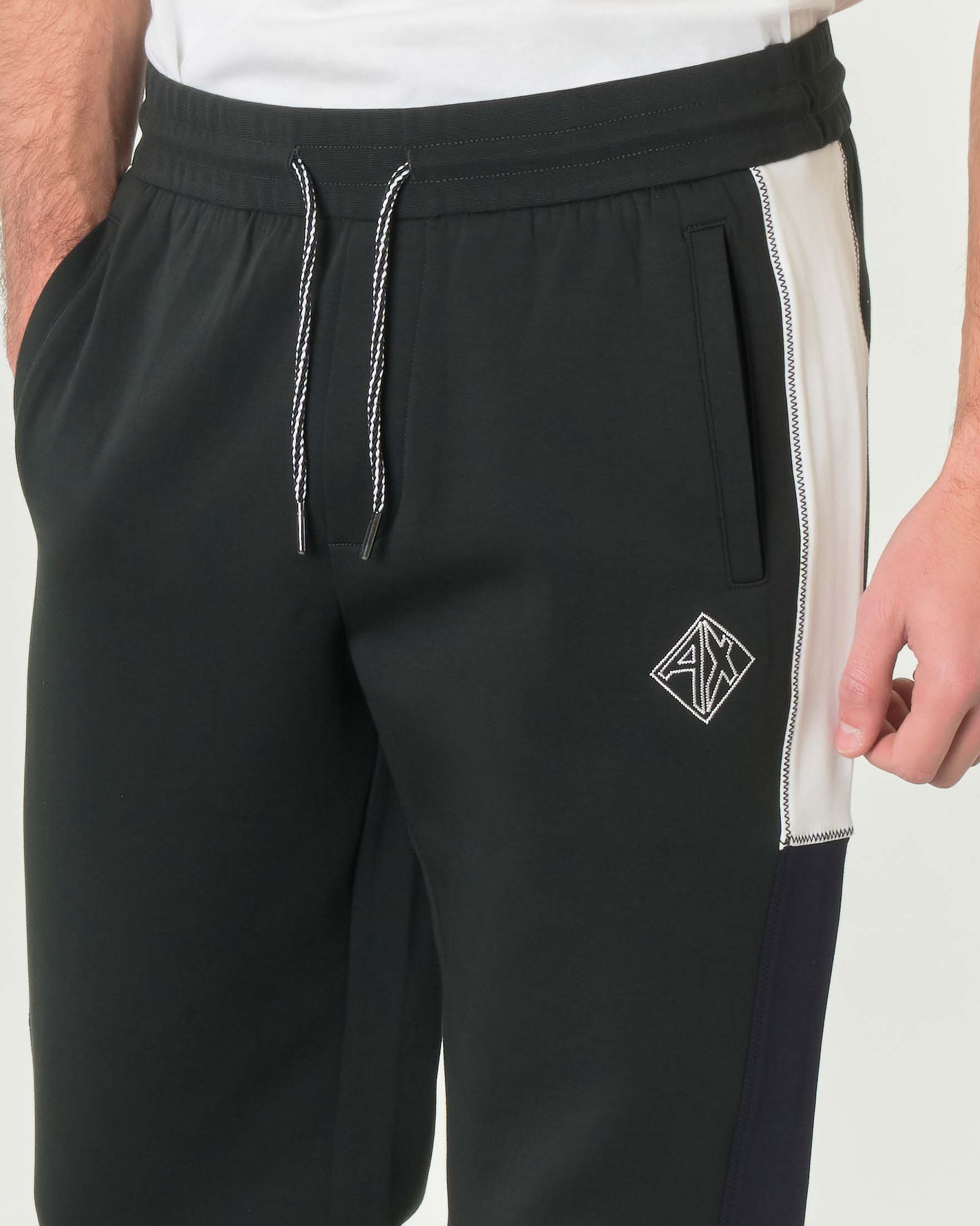 Joggers verde militare in felpa di cotone stretch con inserto bianco ai fianchi image