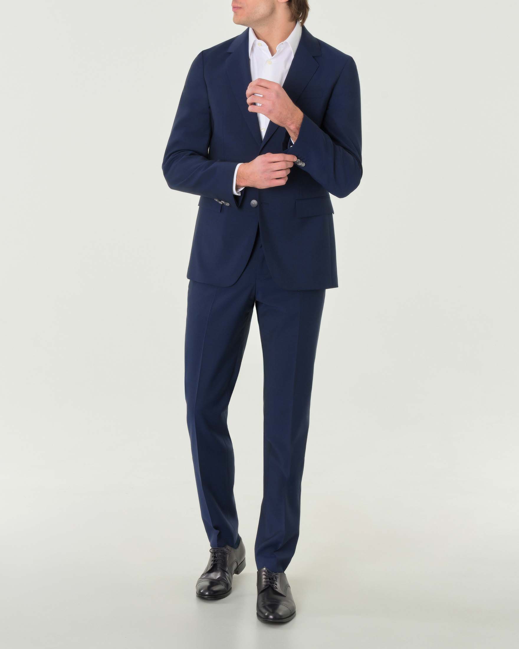 Abito Houston blu slim-fit in tessuto a micromotivo di pura lana
