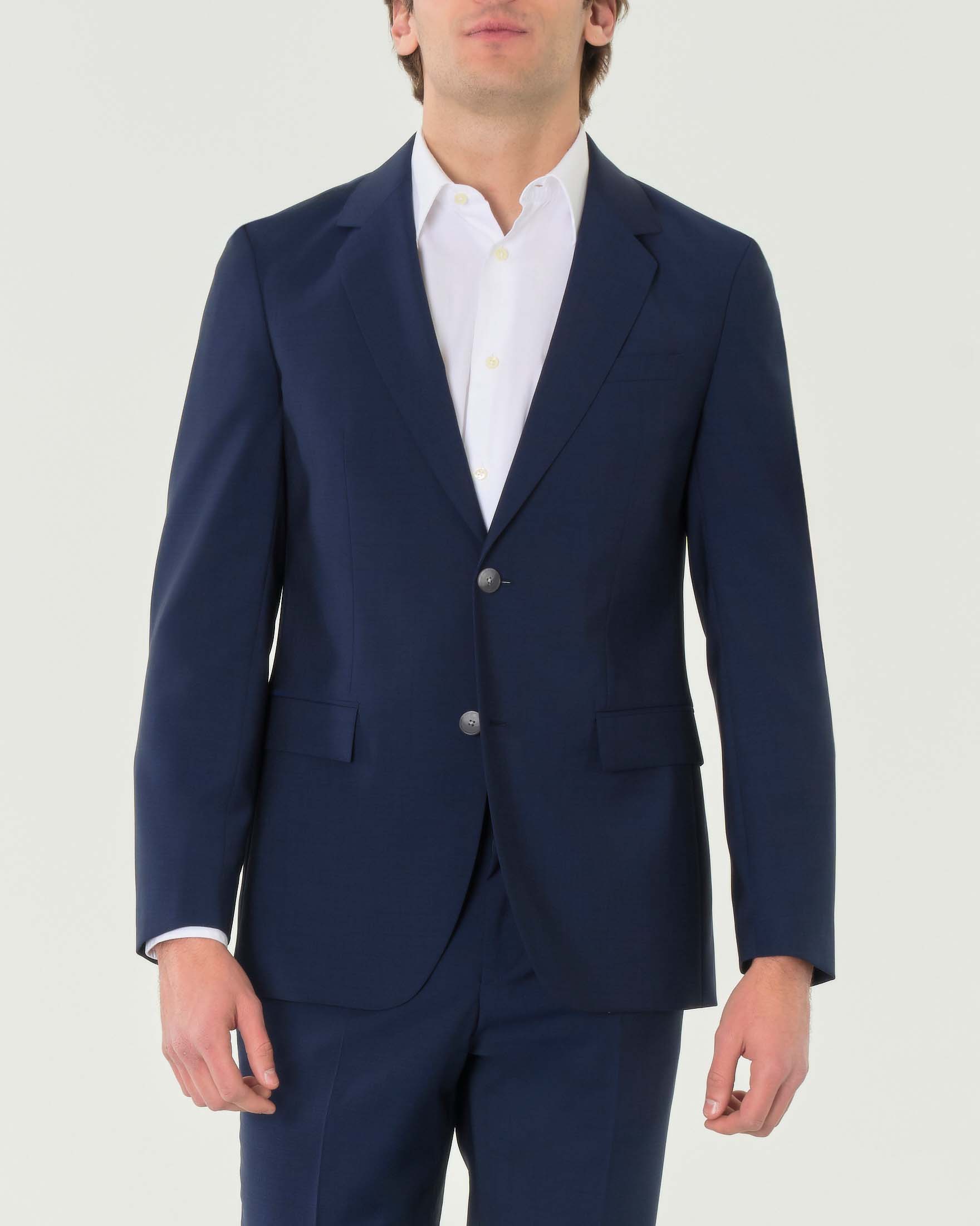 Abito Houston blu slim-fit in tessuto a micromotivo di pura lana image
