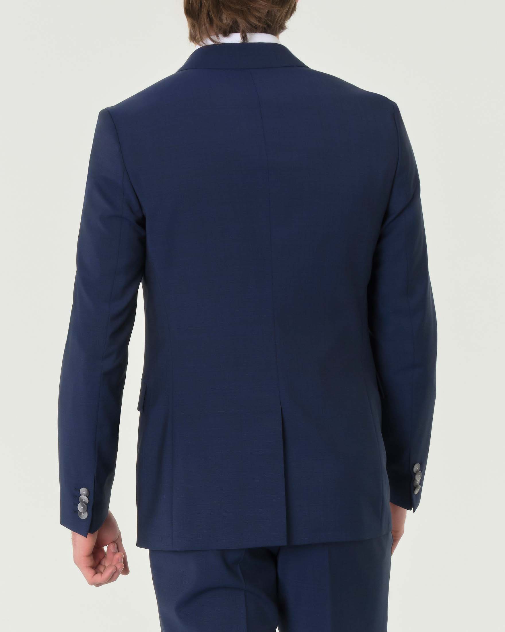 Abito Houston blu slim-fit in tessuto a micromotivo di pura lana